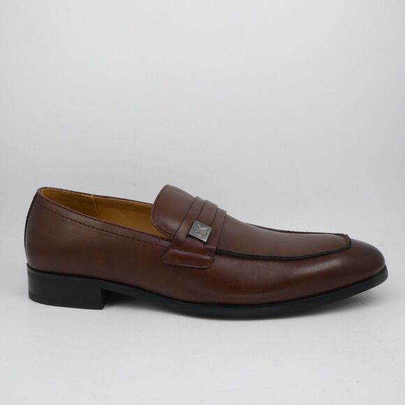 Calvin Klein Men\'s Brown Leather Dress Loafers US Size 10.5 Slip On Square Toe